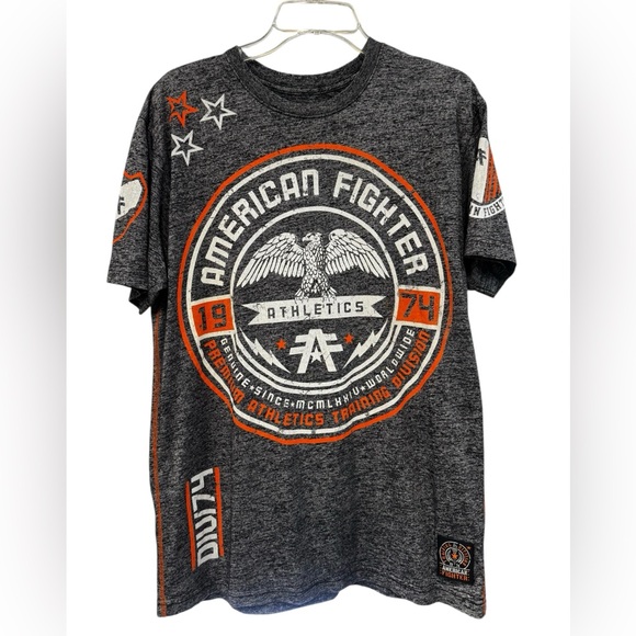 American Fighter Affliction Gray and Orange Short Sleeve Tee Sz.Large - Picture 1 of 6